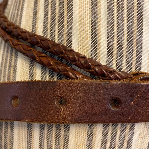 Woven Braided Leather Belt Women's Brown w/ Buckle Pad - Picture 3 of 5